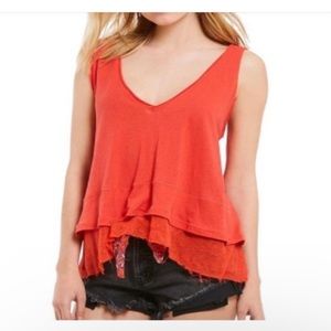 NWT Free People Orange Coral Tiered Flowy Top Medium